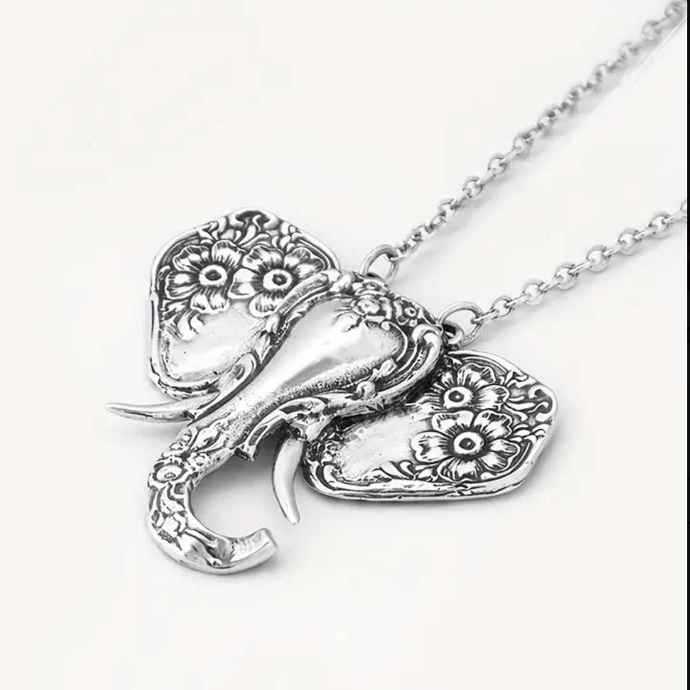 Silver colored elephant head necklace  NIP. Scrollwork detail. 17.3”+2 chain - Picture 2 of 5